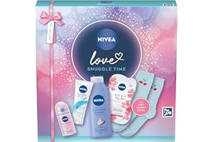 NIVEA Love Snuggle Time Gift Set (5 Products) – Women's Gift Set – Includes Body Lotion, Face Sheet Mask, Moisturising Cream and Anti-Perspirant – with Pair of Socks