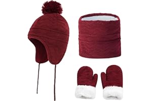 JFAN Patrón de Onda de Diamante Gorro para niños Bufanda Guantes Gorro de Invierno para bebé Gorro cálido Traje de Tres Piezas