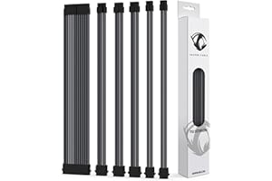 Reaper Cable Zestaw przedłużający PSU - przedłużacze zasilaczy - 1 x 24 piny/2 x 8 pinów/2 x 6 pinów/1 x 4+4-pinowe - z grzebieniami - 30 cm (węgiel i szary kęs)