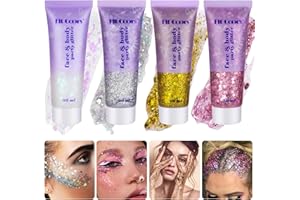 JEWAN Purpurina Cara Gel, 4 Purpurina Cara Festival Glitter Maquillaje Gel Chunky Purpurina Cuerpo Purpurina Facial Purpurina Pelo Purpurina para Pelo Cara