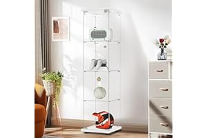 ‎APLANCEE Aplancee Glasvitrine Standvitrine in Weiß, 164.3 * 36.6 * 42.5cm Vitrinenschrank mit 4 Glasböden & 1 Türen aus gehärtetem Glas, Modern Glas Schrank für Wohnzimmer Büro Sammlerstücke Bücher Wein