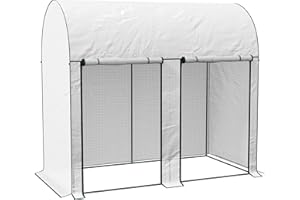 Outsunny Walk-In Greenhouse with Zipped Roll Up Doors, Small Tomato Greenhouse with Plastic Cover and Arched Top for Flowers, Vegetables and Herbs, 200 x 100 x 178cm, White