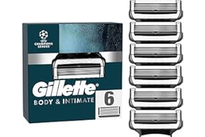 ‎GILLETTE Gillette Intimate Rasierklingen für den Intimbereich, 6 Intimrasierer Ersatzklingen für Nassrasierer, mit Gleitstreifen für eine sanfte Anwendung, dermatologisch getestete Klingen für Rasierer