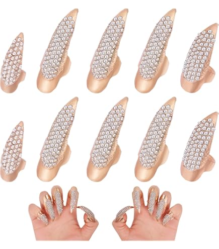 8 Nagelringe Mit Strass – Goldene Fingernagel-Clips Für Hochzeiten & Partys