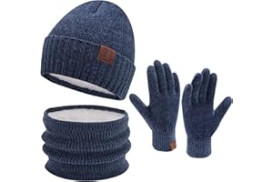 ZASFOU Donna Uomo Cappello Invernale Sciarpa Guanti Touch Screen Set Caldo Pile Foderati in Ciniglia Berretto Cappelli Scaldacollo Guanto Regali per Donna Uomo