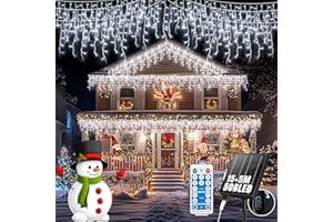 GCMacau Solar Cortina Luces Navidad Exterior [15m +5m], 506LEDs Luces Navidad Exterior,8 Modi,Expandible, USB Power Guirnaldas Luces Exterior,IP65 Impermeable con Control Remoto Temporizador [Blanco]