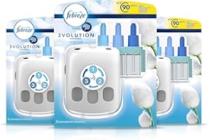 Febreze Ambi Pur 3Volution Air Freshener Plug-In Diffuser Refill Starter Kit, Odour Eliminator, Cotton Fresh, Pack of 3 Diffusers, 60 ml, (20 ml x 3)