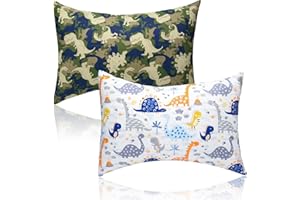 SUSSURRO 2 Pack Baby Toddler Pillowcase, 100% Cotton Small Pillows for Bed, Baby Pillow 12 Months Plus, 49 x 36cm Toddler Pillow Cases for Boy and Girl Bedding(Dinosaurs)