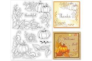 GLOBLELAND Tampons Transparents Pour Coin De Citrouille Pour Bricolage Scrapbooking Décoration Fleurs Feuilles D'automne Tampons En Silicone Transparents Pour Cartes Décor D'album Photo
