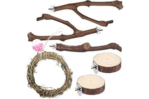 Allazone 7 Pz Posatoi in Legno di Uccelli, O Forma Posatoi per Uccelli, Posatoi in Legno per Uccelli Legno Naturale per Cacatua, Cocorite