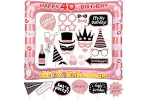 YIIIGOOOD 40. Geburtstag Foto Requisiten 30 Stück Fotobox Accessoires und 1 Stück Photo Frame Aufblasbar Fotorequisiten 40 Geburtstag Party Deko