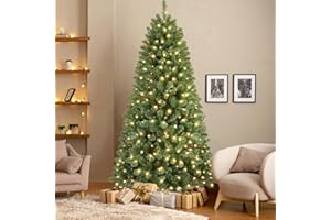 SHareconn 6ft Pre Lit Christmas Tree with 250 Warm White LED Lights, 8 Adjustable Lighting Modes, 785 Branch Tips, Foldable Metal Stand, Artificial Christmas Trees for Home Party Store Decoration