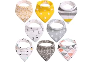 CITÉTOILE Baby Dribble Bibs Bandana for Girls Boys Unisex Set Cotton Gift Pack for Teething Fit Newborn Toddlers Soft Absorbent with Adjustable Snap Closure Stylish Pattern (Pack of 8) (Model 01)