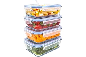 LG Luxury & Grace Pack 4 Fiambrera de Cristal 1000 ml. Recipientes Herméticos con Válvula de Vapor. Envases Contenedores. Recipiente Aptos para Microondas, Horno, Lavavajillas y Congelador. Sin BPA.