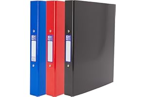 Oxford A4 Ring Binders, Red, Black and Blue, Laminated Paper on Board, 40mm Folders (Pack of 3)