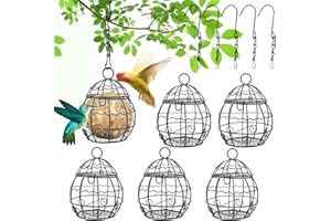 DYDHRER 6 Stück Meisenknödelhalter,Meisenknödel Halter mit Haken,Meisenknödel Halterung Metall,Wildvogel Vogelfutter Spender,Vogelfutterstation mit Klappdeckel,Maisenknödelhalterung für Garten,Schwarz