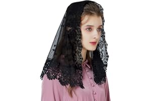 BEAUTELICATE Velo de encaje Negra Blanca Mantilla Española Mujer Velo de la iglesia Católica para tradicional misa V105