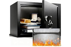 GRIMTRON 8L Fireproof Waterproof Mini Kids Safe Box, Small Safe Box with Key Lock for Kids, Money Safe for Cash Jewelry and Important Documents