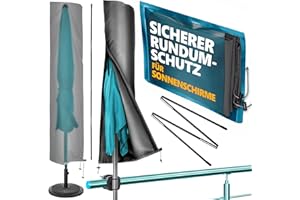 Menz Housse de protection pour parasol - Résistante aux intempéries - Diamètre : 3 m / 2,5 x 1,5 m - Robuste - Avec tige - Fermeture éclair - En polyester - Anthracite