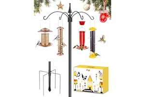 iBorn Bird Feeders Hanging Station 87Inch Wild Bird Feeding Station Stand Heavy Duty For Feeders Hanging, 1 Inch Thickness Pole, 4-Hooks,5-Prong Pole Stabilizer(Bird Feeders NOT Included)