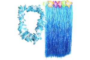I LOVE FANCY DRESS hAWAIIAN SKIRT + COLOURED LEI 2 PIECE FANCY DRESS ACCESSORY SET 80 CM SKIRT HAWAII HULA LUAU COSTUME BEACH PARTY OUTFIT