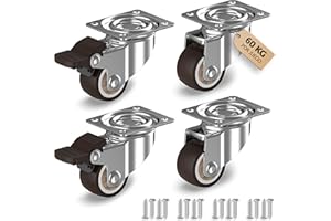 RAVN HAMAN Juego de 4 ruedas para muebles 25 mm - Ruedas giratorias con freno hasta 15 kg por rueda - Ruedas pivotantes de goma para uso en interiores - Rodamiento silencioso y suave con el suelo