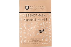 Erborian BB Shot Mask, Masque en Tissu Visage, Effet Éclat "Peau de Bébé", Soin du Visage Coréen, Transparent, 14 g