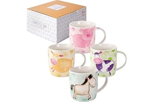 SPOTTED DOG GIFT COMPANY Mugs Set of 4 Mugs Cups for Coffee Tea with Farm Animals Pig Cow Horse Sheep Animal Lovers Gift Women Men Kids