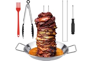Vivantia BBQ Kebab Plate and Skewer for Grill,Stainless Steel Vertical Meat Skewer Pan with Replacement Spikes and Brush Tongs Screwdriver for Steak,Chicken,Fish,Turkey Kebab