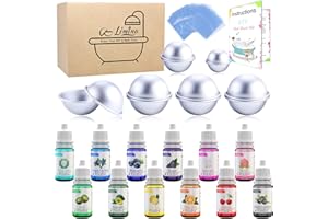 LIMINO 12 Pieces Bath Bomb Mould Set with Soap Dyes, Shrink Wrap Bags - DIY Bath Bombs Making Supplies Kit, Food Grade Skin Safe Bath Bomb Dye for Soap Coloring,Crafting Fizzles - with Instructions