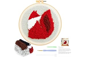 JSRQT Punch Needle Kit Mestiere Ricamo Starter Kit con Penna a Punzone Kit di Ricamo per Aghi da Punzonatura Strumento di Ricamo per Principianti Bambini Adulti Kit per Ricamo a Punto Croce (Volpe)