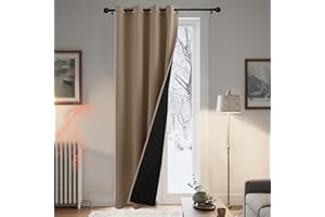 PONY DANCE Tende Pesanti Antifreddo Doppio Strato Tenda Termica Isolante Freddo e Caldo per Porta 1 Pezzo L 140 x A 210 cm Tenda Oscurante ad Anelli Thermal Curtain, Moca