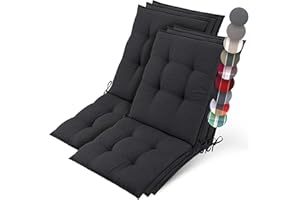 Beautissu Set of 6 Premium Outdoor Chair Cushion Low Back 100x50 cm - UV 8 cm Thick Padding Seat Cushions for Garden Chairs Non-Slip Fastening Straps - Anthracite - Sun-HL