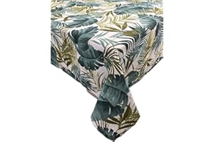 1KDreams Tovaglia in Tessuto. Fantasia moderna e fashion con foglie e palme. Rettangolare. Verde. (130x180 cm)