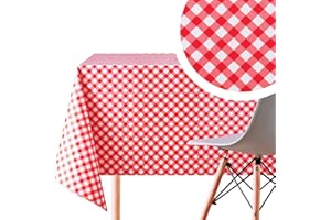 KP HOME Mantel Hule Mesa Rectangular 250x140 Patrón de Guingán Picnic Mantel PVC Vichy Modelo de Cuadros Rojo y Blanco Plástico Fácil Limpiar Impermeable Hules para Mesas Rectangular Antimanchas 2.5