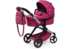Bayer Design 17067AA Puppenwagen Xeo mit Tasche, höhenverstellbarer Griff, Schwenkschieber, wandelbar als Puppenjogger, bewegliche Vorderräder, integrierter Korb, Bordeaux Fee