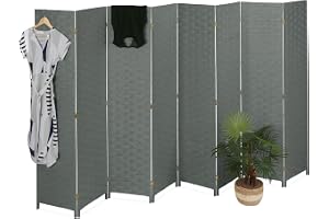 Relaxdays Paravent rumsavdelare, HxB: 170 x 320 cm, vikbar rymdavdelare, 8-delat insynsskydd, trä och pappersrep