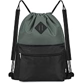 WANDF Drawstring Backpack, Sports Gym Bag with Wet Compartment, Water Resistant Drawstring Bag for Men and Women (Black with