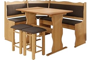 MIRJAN24 Set di panchine ad Angolo Miki, in Legno di ontano, Gruppo Composto da panchina Quadrata, 2 sgabelli, Tavolo, Colore a Scelta, per Sala da Pranzo