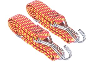 SRICAM Adjustable Flat Bungee Cords With Hooks, Bungee Straps with Anti-Rust Metal Buckle for Bike Mountain Luggage Rope Latex Heavy Duty Straps Elastic (2 pack 2M Yellow)