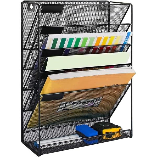 Ultimate Office 12-Tier Mesh Wall File Organizer With 18 PocketFiles - Vertical Hanging Document Sorter, Black
