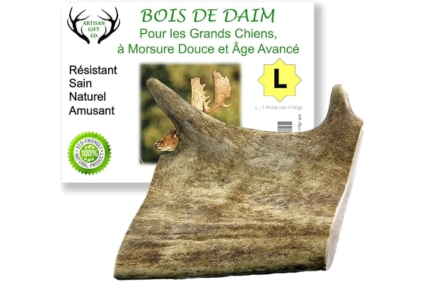 ARTISAN GIFT CO Bois de Daim pour Chiots et Chiens a Mâcher – Cornes Naturelles, L - 1, Poids unité Plus de 150 g.
