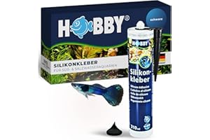HOBBY Aquaristik Silikonkleber I 310 ml Kartusche I hochelastischer Silikon für Aquarien I alterungs- & witterungsbeständiger Aquarien-Silikon I Aquarienkleber UV- & temperaturresistent I schwarz
