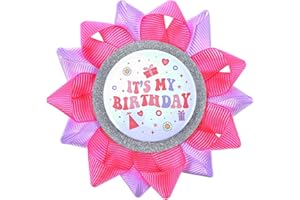 ADLABLD It's My Birthday Button, Happy Birthday Button Pins for Girls and Women, Hot Pink and Purple Grosgrain Ribbon Pins