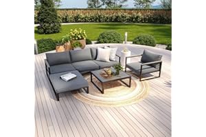 Avril Paris Salon de Jardin Angle Aluminium et Bois Composite 5 Places Couleur Gris - Valence