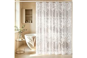 Vllcsla Imperméabelt och Mögelbeständigt Blommigt Duschdraperi, 260x200 cm, 260 cm Bredd, Tvättbart Badrumsdraperi Vitt med B