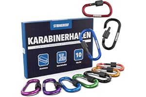 ‎STONE REEF STONE REEF 10er-Pack Mini Karabinerhaken (75 x 42 mm) - Aluminium Karabiner Klein mit Schnappverschluss - Vielseitig einsetzbar für Camping, Reisen, Wandern, Rucksack & Schlüsselanhänger