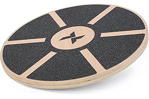 TREXO Balance Board in nero marrone, altezza 8 cm e diametro 38 cm, portata fino a 120 kg, superficie antiscivolo in legno e ABS