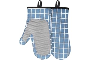 Acxilexy Rękawice kuchenne odporne na wysokie temperatury, silikonowe rękawice kuchenne z bawełnianą podszewką i antypoślizgową powierzchnią, kwadratowe łączenie, rękawice termoizolacyjne do kuchni,