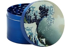HOT CLOUD Large Metal Herb Grinder with Pollen Catcher, Shifter and Magnetic lid 63mm/2.5 inches (Great Wave)
